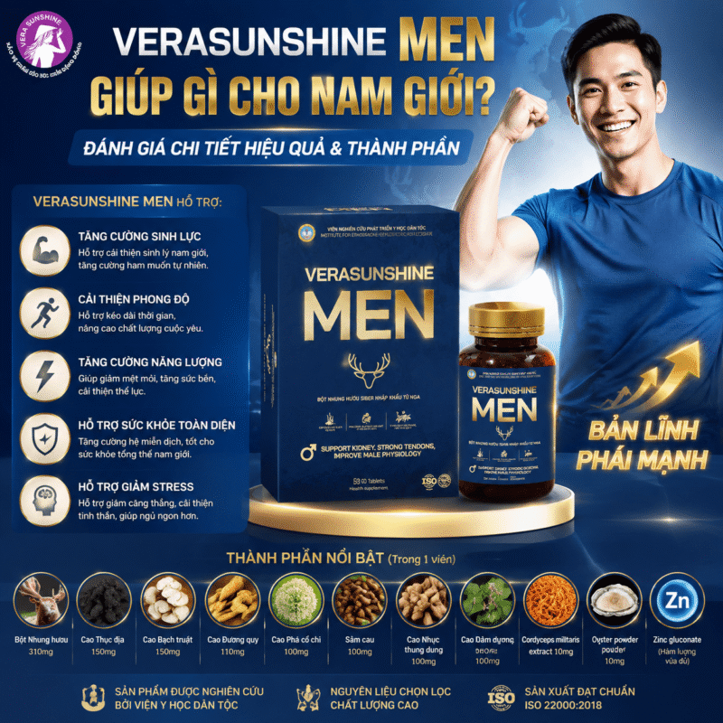 Verasunshine Men giúp gì cho nam giới? Đánh giá chi tiết hiệu quả và thành phần