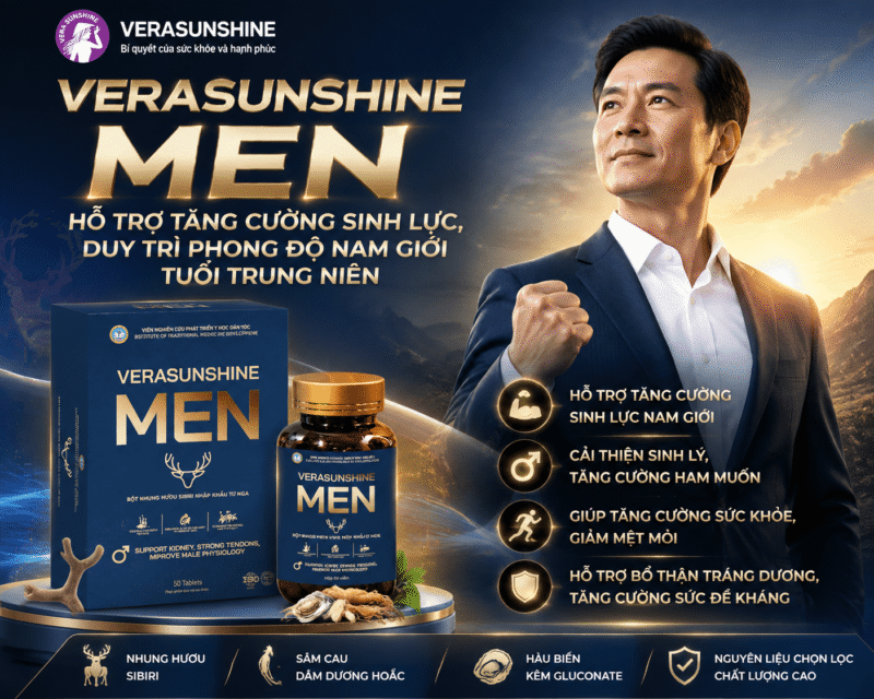 Verasunshine Men: Hỗ trợ tăng cường sinh lực, duy trì phong độ nam giới tuổi trung niên