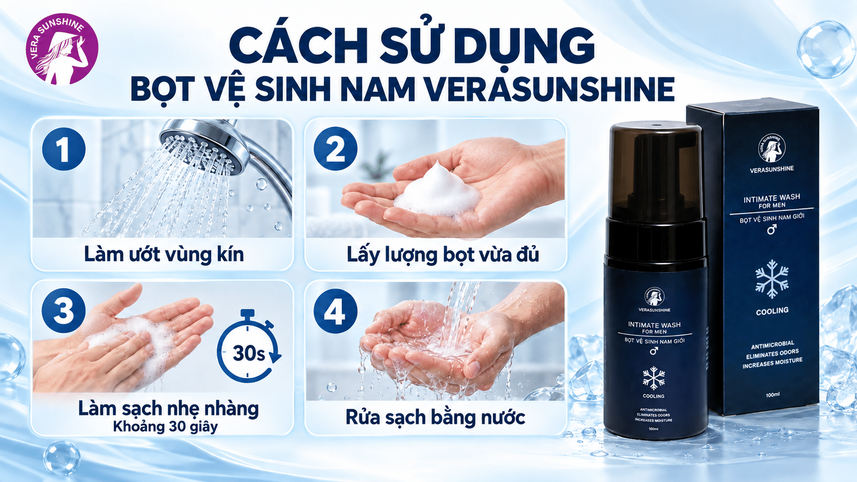Cách sử dụng bọt vệ sinh nam Verasunshine